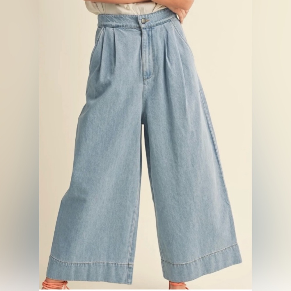 Miou muse Wide-Leg Light Blue Denim Pants